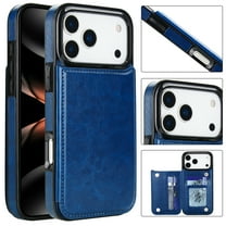 Compatible with iPhone 17 Pro Case, with PU Leather Credit Card Holder Magnetic Back Stand Cell Accessories Flip Purse Slim Design Phone Cover for iPhone 17 Pro Women Men, Darkblue