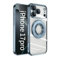 Compatible with iPhone 17 Pro Case with Rotating Magnetic Ring Stand, [Compatible with MagSafe] [Full Camera Lens Protector] Plating Clear Slim Phone Case for iPhone 17 Pro, Blue