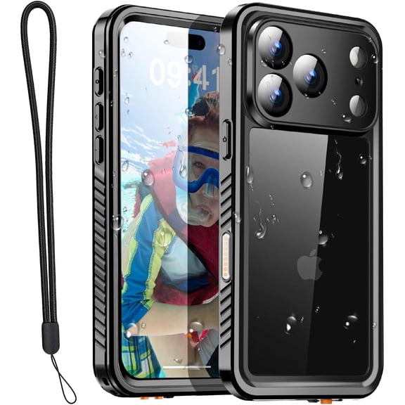 Compatible with iPhone 17 Pro Case Waterproof, Clear Water Proof Built-in Screen Protector Shockproof Dustproof Snowproof Full Body Rugged Underwater Phone Case with Lanyard