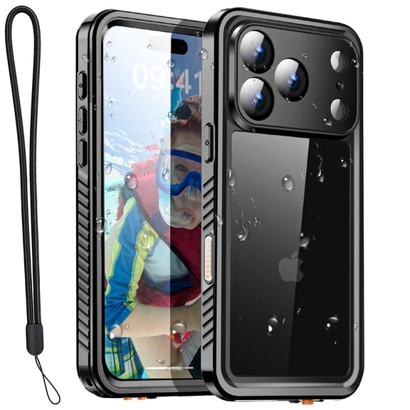 Compatible with iPhone 17 Pro Case Waterproof, Clear Water Proof Built-in Screen Protector Shockproof Dustproof Snowproof Full Body Rugged Underwater Phone Case with Lanyard