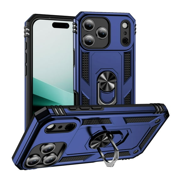 Compatible with iPhone 17 Pro Case,with 360 Ring Holder Kickstand Card case, Armor Military Grade Protection Hybrid Silicone TPU PC Rugged Case, Magnetic with Car Mount Phone Cover,Blue