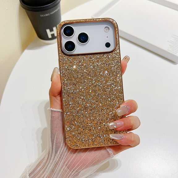 Compatible with iPhone 17 Pro Glitter Plating Case, Luxury Bling Sparkly Shiny Cute Soft TPU Plating Bumper Raised Camera Shockproof Back Cover Wireless Charging for Women Girl, Rosegold