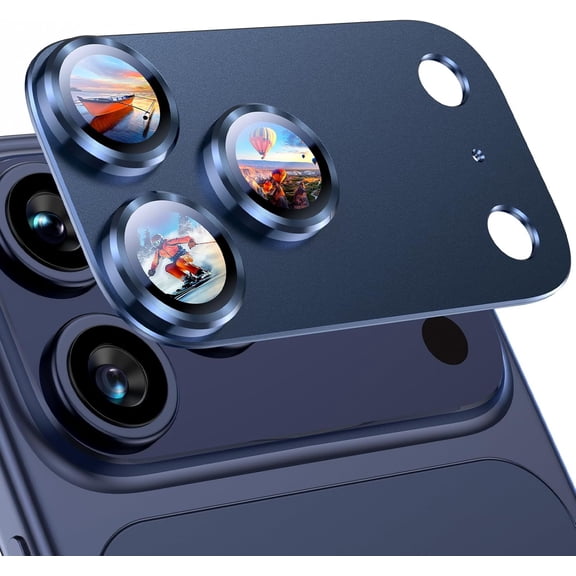 Compatible with iPhone 17 Pro Max Camera Lens Protector - [Not Easy to Break][Strong Adsorption][Case-Friendly] Metal Tempered Glass Rear Camera Screen Cover - Deep Blue