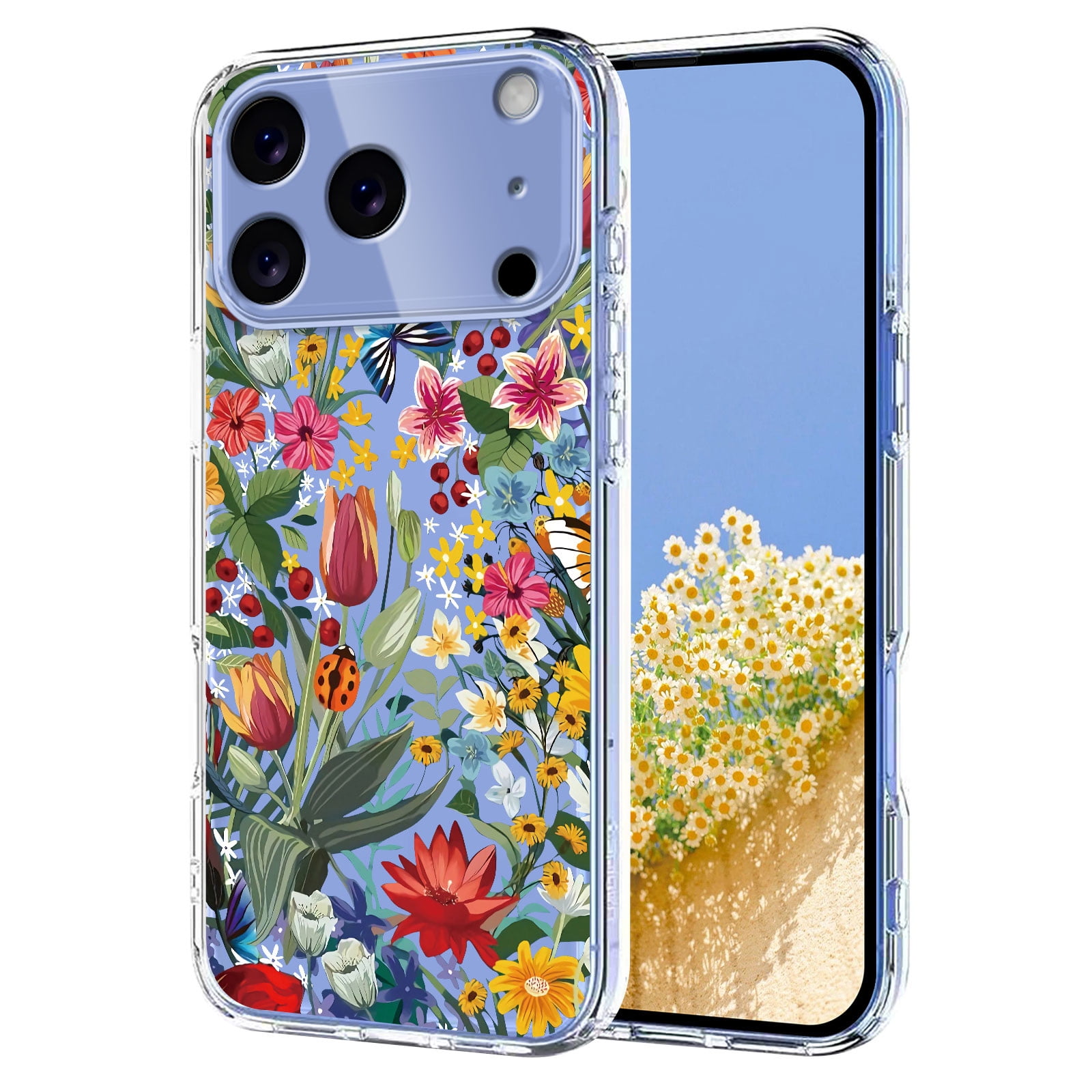 【Sachi23】IPhone17pro max フラワーキーチェーン付き Compatible with iPhone 17 Pro Max Case Clear with Flower Design