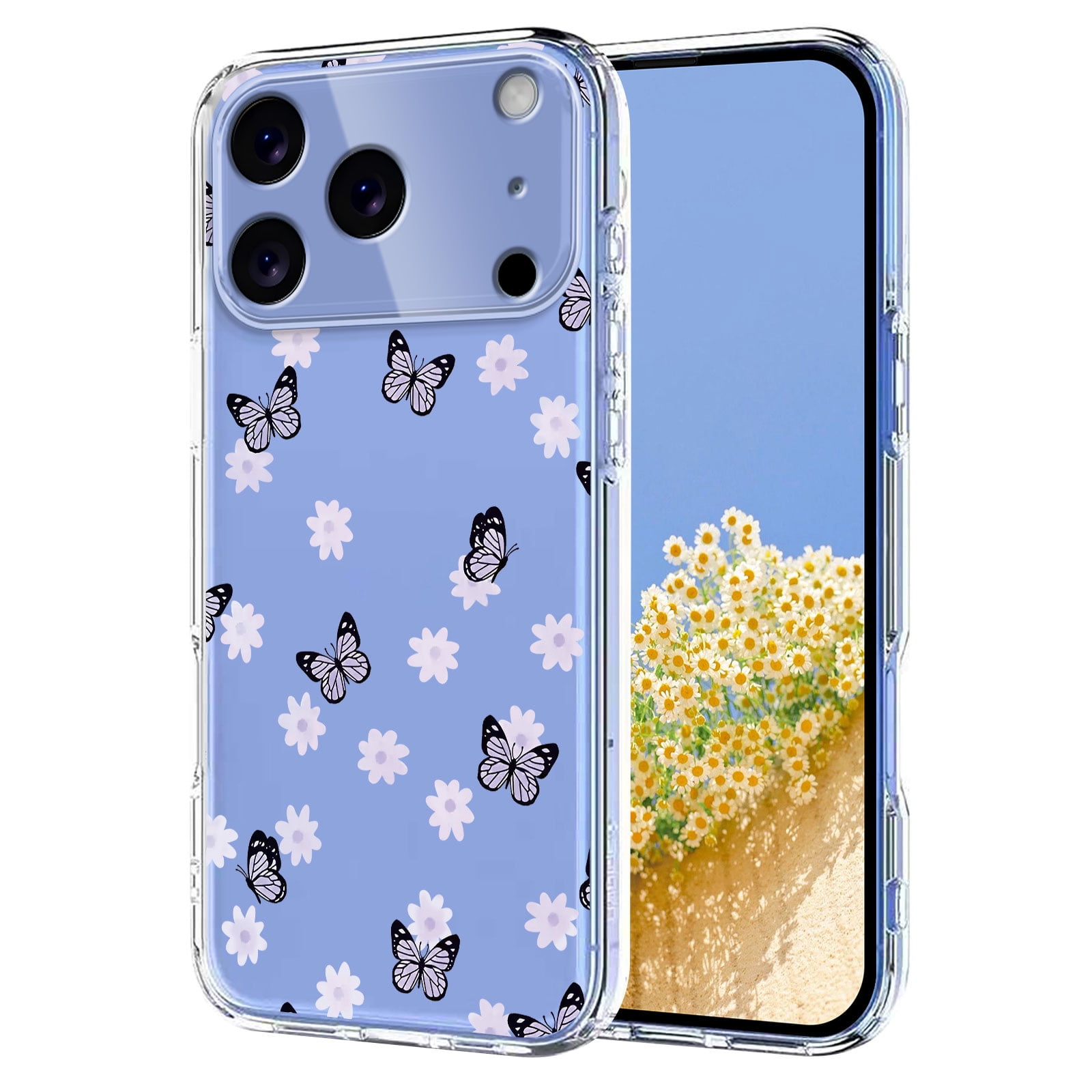 【Sachi23】IPhone17pro max フラワーキーチェーン付き Compatible with iPhone 17 Pro Max Case Clear with Flower Design