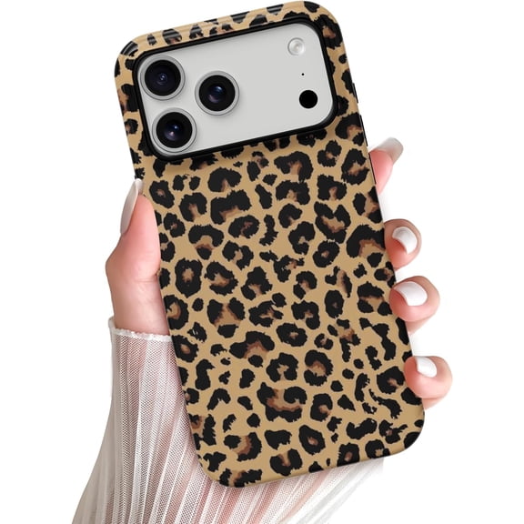Compatible with iPhone 17 Pro Max Case Cute Leopard Print Phone Case for Women Girl Shockproof Soft TPU and Hard PC Double Layer Protective Cover, Brown Leopard