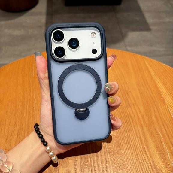 Compatible with iPhone 17 Pro Max Case with Invisible Magnetic O-Ring Stand, Military-Grade Translucent Case for iPhone 17 Pro Max [Compatible with Mag-Safe] [Great Grip Feeling], Darkblue