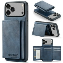 Compatible with iPhone 17 Pro Max Case, PU Leather Wallet Cover with Detachable Magnetic RFID Blocking Card Holder Kickstand, Classic Business Style Protective Design for iPhone 17 Pro Max, Blue