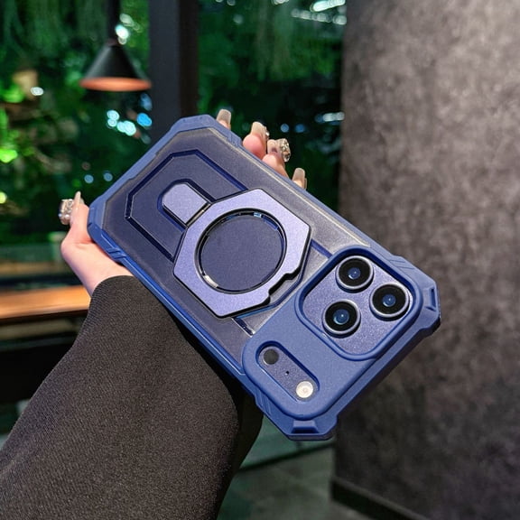 Compatible for iPhone 17 Pro Max Case with Ring Holder Stand, Heavy Duty Shockproof Protective Phone Cover, Built-in Secure Finger Ring Stable Kickstand, Rugged Case for iPhone 17 Pro Max, Blue