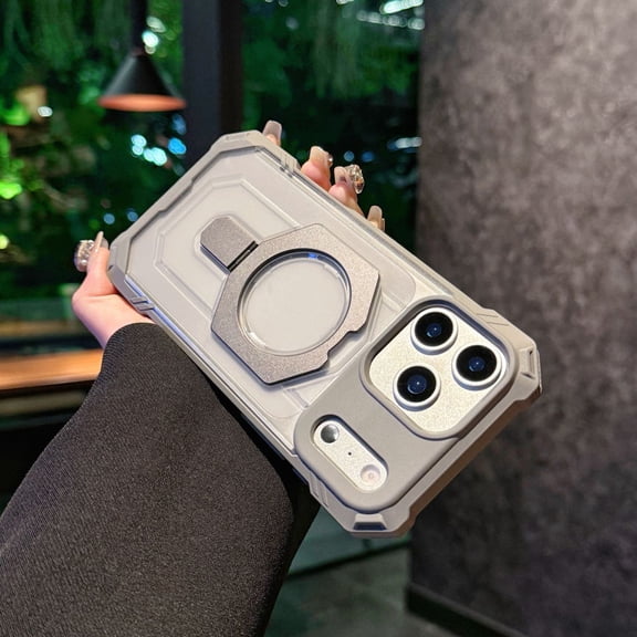 Compatible for iPhone 17 Pro Max Case with Ring Holder Stand, Heavy Duty Shockproof Protective Phone Cover, Built-in Secure Finger Ring Stable Kickstand, Rugged Case for iPhone 17 Pro Max, Gray
