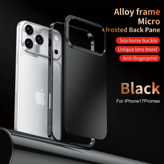 Compatible with iPhone 17 Pro Max Case for Women Girls, Luxury Plating Shockproof Protection Ultra Slim Glossy Lightweight Anti-slip Wireless Charging Metal Cover for iPhone 17 Pro Max, Black