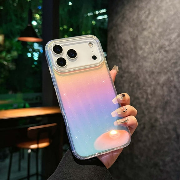 Compatible with iPhone 17 Pro Max Laser Transparent Case,Luxury Glitter Bling TPU and Hard PC Shockproof Dazzling Color Ultra Slim Phone Case with Full Camera Lens Protector for Women Men,A