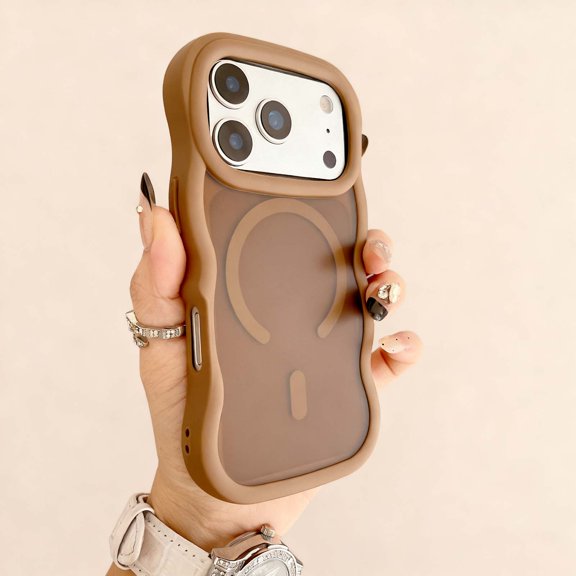 Compatible with iPhone 17 Pro Max  Magnetic Phone Case,Fit For Mag-Safe,Cute Curly Wave Frame Design,TPU Bumper Shockproof Protective Translucent Skin Feel Thin Fit Phone Case,Desertgold