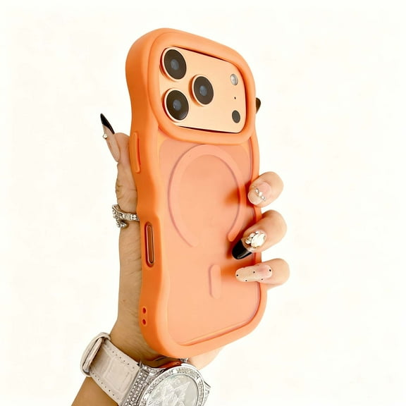 Compatible with iPhone 17 Pro Max  Magnetic Phone Case,Fit For Mag-Safe,Cute Curly Wave Frame Design,TPU Bumper Shockproof Protective Translucent Skin Feel Thin Fit Phone Case,Orange