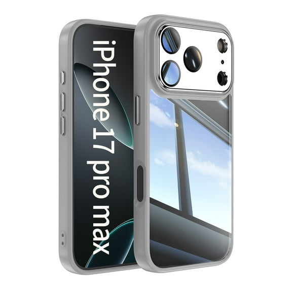 Compatible with iPhone 17 Pro Max Phone Case,Built-in Lens Camera Protector,Transparent Back Design,Ultra Slim Shockproof Protection Anti-Scratch TPU Bumper Thin Fit Phone Case,Gray