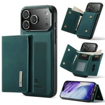 Compatible with iPhone 17 Pro Max Removable 2 in 1 Wallet Case,Retro Premium PU Leather Cell Phone Back Cover Magnetic Detachable with Trifold Wallet Credit Card Cash Holder Kickstand Case,Green
