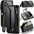thumbnail image 1 of Compatible with iPhone 17 Pro Max Wallet Case, 10 Card Slots & 1 Zipper Coin Pocket & 1 Cash Slot & 1 Cash Pocket & Lanyard & Crossbody Strap & Kickstand & RFID Blocking Phone Case, Black, 1 of 12
