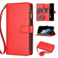 thumbnail image 1 of Compatible with iPhone 17 Pro Max Wallet Case, [9 Card Slots] [Cash Pocket] [Zipper Pocket] Removable Adjustable Crossbody Strap+Wrist Strap Magnetic PU Leather Kickstand Phone Case, Red, 1 of 9