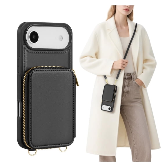 Compatible with iPhone 17 Pro Max Wallet Case Women,RFID Blocking Crossbody Phone Purse Case PU Leather Zipper Handbag Wrist Strap Cover Credit Card Holder,for Apple 17 Pro Max