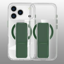 Compatible for iPhone 17 Pro Max Wristband Phone Case, Hide Folding Kickstand Wrist Strap [Support Car Mount & Wireless Charging] Magnetic Clear Protective Cover Case for iPhone 17 Pro Max, Green
