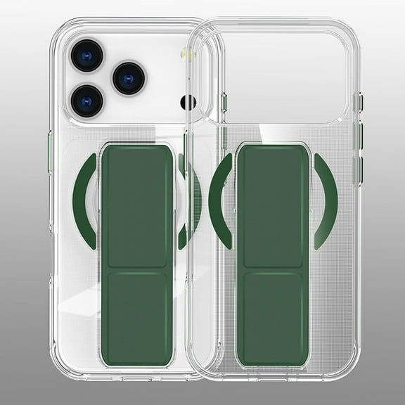 Compatible for iPhone 17 Pro Max Wristband Phone Case, Hide Folding Kickstand Wrist Strap [Support Car Mount & Wireless Charging] Magnetic Clear Protective Cover Case for iPhone 17 Pro Max, Green