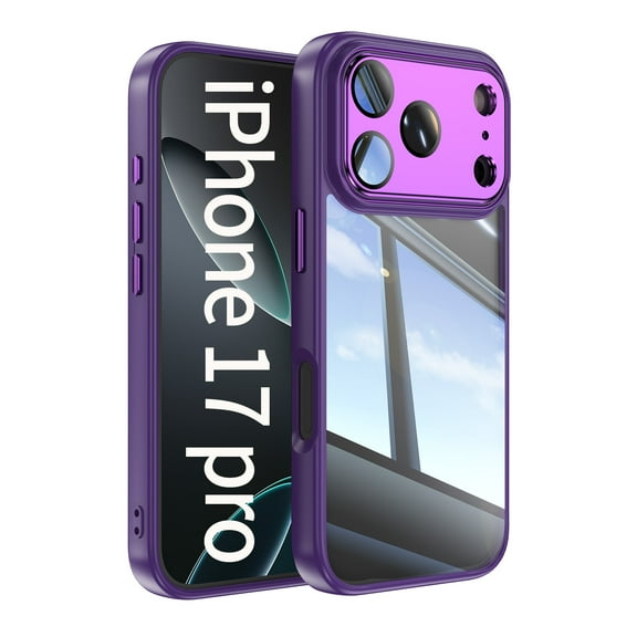 Compatible with iPhone 17 Pro Phone Case,Built-in Lens Camera Protector,Transparent Back Design,Ultra Slim Shockproof Protection Anti-Scratch TPU Bumper Thin Fit Phone Case,Darkpurple