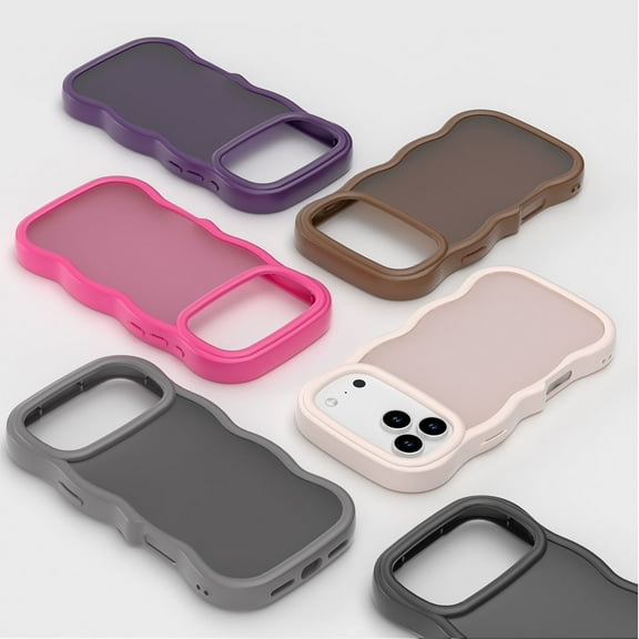 Compatible with iPhone 17 Pro Silicone PC Case, Curly Wave Frame Non-Slip Translucent Matte Easier Grip Shockproof Wireless Charging Phone Case for iPhone 17 Pro for Girls Women, Black