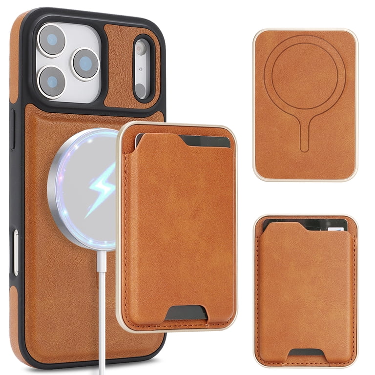 Compatible with iPhone 17 Pro Wallet Case, Magnetic 2-in-1 Detachable Card Holder, Compatible with MagSafe, Vintage Leather Rfid Blocking Flip
