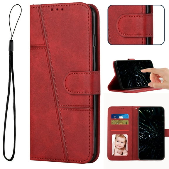 Compatible for iPhone 17 Pro Wallet Case,[Magnetic Closure][Kickstand][Wrist Strap][Card Holder Slots] RFID BlockingTPU Interior Protective PU Leather Folio Flip Shockproof Cover,Red
