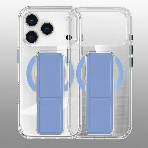 Compatible for iPhone 17 Pro Wristband Phone Case, Hide Folding Kickstand Wrist Strap [Support Car Mount & Wireless Charging] Magnetic Clear Protective Cover Case for iPhone 17 Pro, Blue