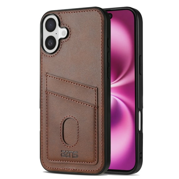 Compatible with iPhone 17 Thin and Light Case, Classic PU Leather Credit Card Slot Holder Wallet Shockproof Protective Anti-drop Cover Business Phone Case for iPhone 17, Brown