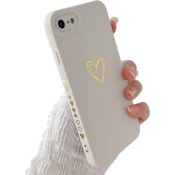Compatible with iPhone 6/6S Case for Women Girl,Cute Plated Love Heart with Full Camera Lens Protection Case Soft Silicone TPU Anti-Scratch Protective Cover for iPhone 6/6s-White