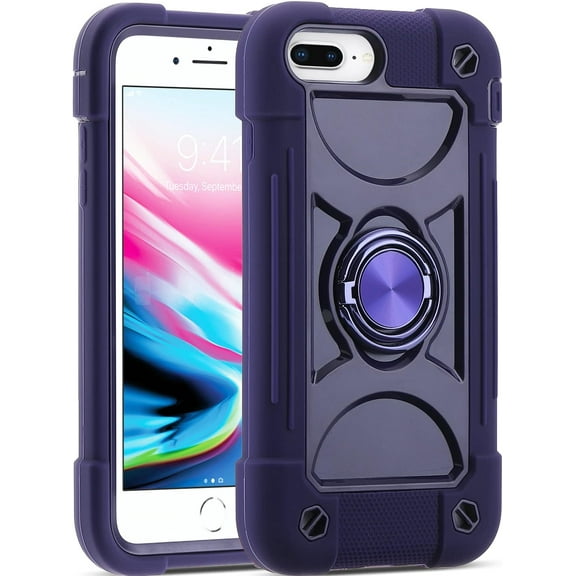 Compatible with iPhone 6 Plus/6S Plus Case,iPhone 7 Plus case/iPhone 8 Plus Case 5.5 Inch with Ring Stand, Heavy-Duty Military Grade Shockproof Phone Cover. (Deep Purple)