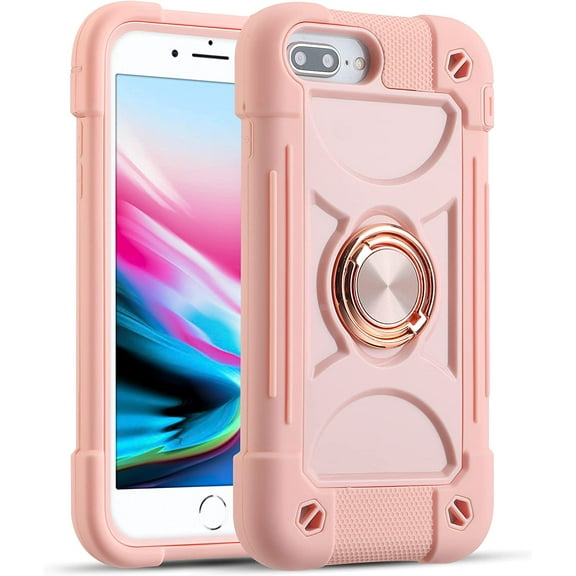 Compatible with iPhone 6 Plus/6S Plus Case,iPhone 7 Plus case/iPhone 8 Plus Case 5.5 Inch with Ring Stand, Heavy-Duty Military Grade Shockproof Phone Cover with Magnetic Car Mount. (Pink)