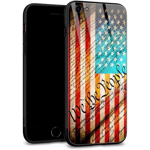 Compatible with iPhone 6S Case, Case for iPhone 6 Plexiglass Back Shell Pattern Designed with Soft TPU Bumper Case for iPhone 6/6S -US Constitution Overtop American Flag,