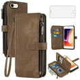 thumbnail image 1 of Compatible with iPhone 7/8/SE 2020/2022 Wallet Phone Case and Screen Protector Flip Card Holder Cell Cover for iPhone7 iPhone8 7s 8s i SE2020 SE2022 2/2nd/3/3rd Generation SE2 SE3 7SE 8SE Brown, 1 of 7