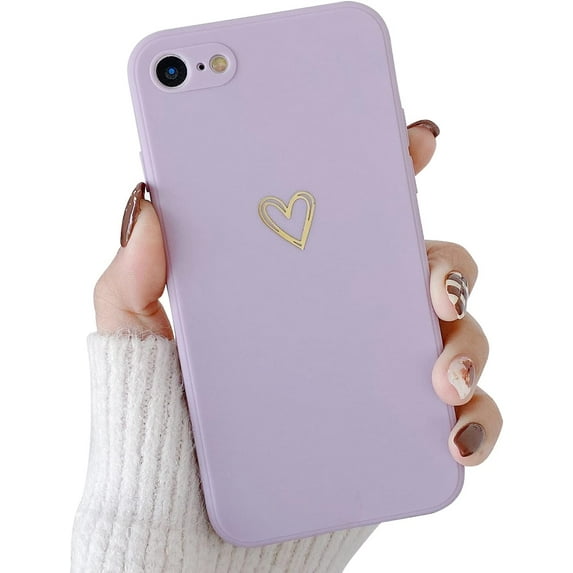 Compatible with iPhone 7/8/SE 2020 Case for Women Girls, Soft Flexible Durable Cute Heart Pattern Slim Thin TPU Shockproof Case for iPhone 7/8/SE 2020 -Purple
