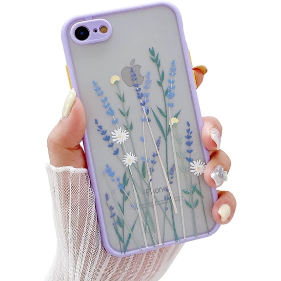 Compatible with iPhone 7/8/SE 2020 for Girl Woman, Floral Flower Pattern Slim Design, Protective Hard PC Back with Soft Shockproof TPU Bumper Phone Case for iPhone 7/8/SE 2020-Light Purple
