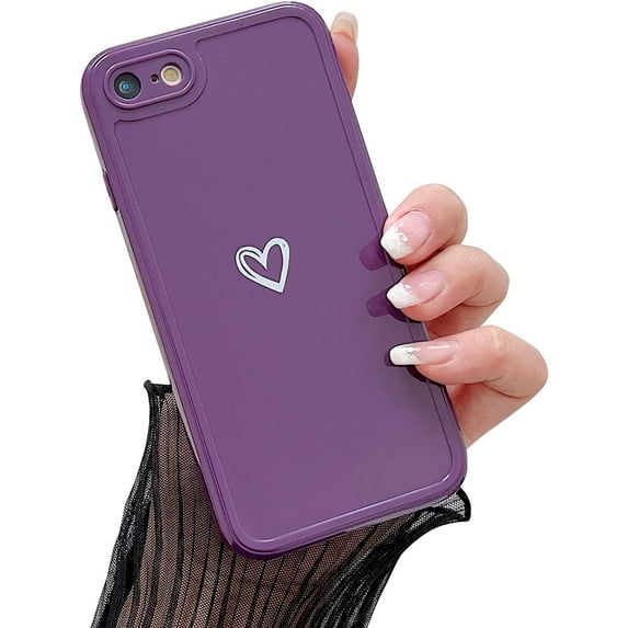Compatible with iPhone 7/8/SE 2020/SE 2022 Case for Women Girls, Cute Love Heart Pattern Soft Slim TPU Protective Bumper Phone Case for iPhone 7/8/SE 2020 4.7" - Deep Purple