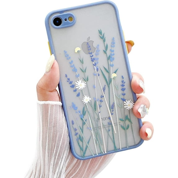 Compatible with iPhone 7/8/SE 2020/SE 2022 for Girl Woman, Floral Flower Pattern Slim Design, Protective Hard PC Back with Soft Shockproof TPU Bumper Phone Case for iPhone 7/8/SE 2020- Purple