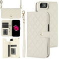 thumbnail image 1 of Compatible with iPhone 7 / 8 / SE 2022 & 2020 Litchi Texture PU Leather Case with Card Holder Wrist Strap, Wallet Flip Cover Men/Women Crossbody Strap RFID Blocking Kickstand, White, 1 of 9