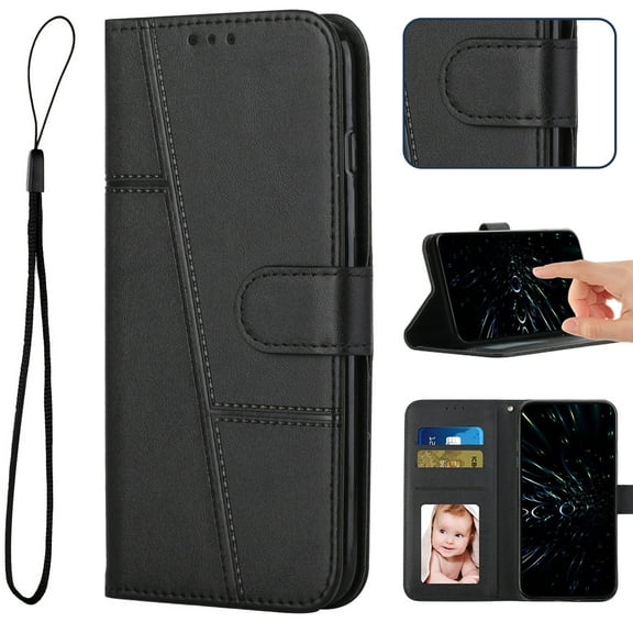 Compatible for iPhone 7 / 8 / SE 2022 & 2020 Wallet Case,[Magnetic Closure][Kickstand][Wrist Strap][Card Holder Slots] RFID BlockingTPU Interior Protective PU Leather Folio Shockproof Cover,Black