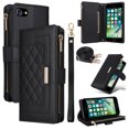 thumbnail image 1 of Compatible with iPhone 7 / 8 / SE 2022 & 2020 case Wallet Crossbody & Wrist Strap with Card Holder case RFID Blocking PU Leather Magnetic Closure Flip Stand Zipper Purse Shockproof Cover,Black, 1 of 9