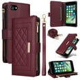 thumbnail image 1 of Compatible with iPhone 7 / 8 / SE 2022 & 2020 case Wallet Crossbody & Wrist Strap with Card Holder case RFID Blocking PU Leather Magnetic Closure Flip Stand Zipper Purse Shockproof Cover,Winered, 1 of 9