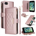 thumbnail image 1 of Compatible with iPhone 7 / 8 / SE 2022 & 2020 case Wallet Crossbody & Wrist Strap with Card Holder case RFID Blocking PU Leather Magnetic Closure Flip Stand Zipper Purse Shockproof Cover,Rosegold, 1 of 9