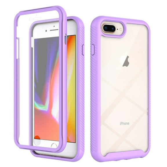 Compatible with iPhone 7 Plus/8 Plus Case, Dustproof Shockproof Case with Built-in Screen Protector, Bumper Frame Heavy Duty Full Body Protective Cover for iPhone 7 Plus/8 Plus, Purple