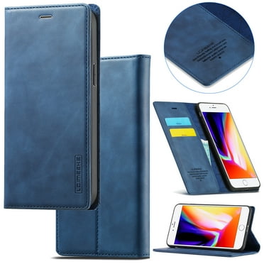 Compatible with iPhone 7 Plus / iPhone 8 Plus Wallet Case, PU Leather Flip Folio Case with Card Holders RFID Blocking Kickstand [Shockproof TPU Inner Shell] Phone Cover, blue