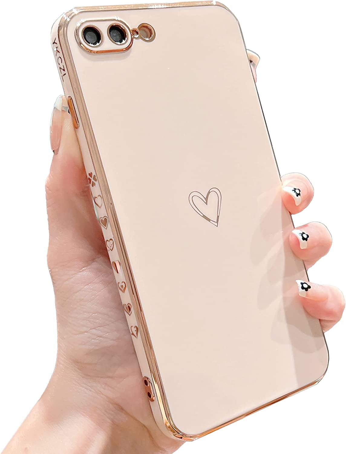 DAIZAG Case Compatible with iPhone 8 Plus Case,Butterfly Pearl Case for iPhone 7 Plus Case,Square Soft TPU Bumper Women Girls Phone Case for iPhone