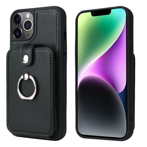 Compatible for iPhone 7 / iPhone 8 / iPhone SE 2022 & 2020 Case Wallet with Accordion Card Holder, Rotation Finger Ring Stand, Elegant PU Leather Protective Secure Button Shockproof Cover, Green