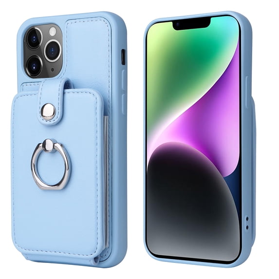 Compatible for iPhone 7 / iPhone 8 / iPhone SE 2022 & 2020 Case Wallet with Accordion Card Holder, Rotation Finger Ring Stand, Elegant PU Leather Protective Secure Button Shockproof Cover, Skyblue